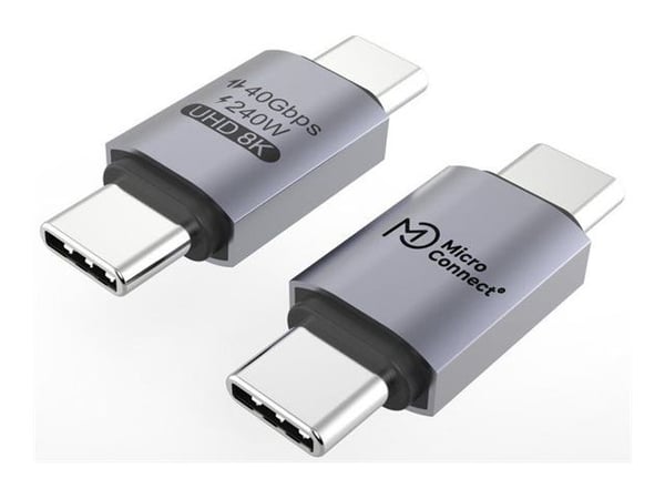 MicroConnect - USB-adapter - USB-C (hann) til USB-C (hann) - USB4 Gen3x2 - 48 V - 5 A - up to 40 Gbps data transfer rate, USB Power Delivery (240 W...