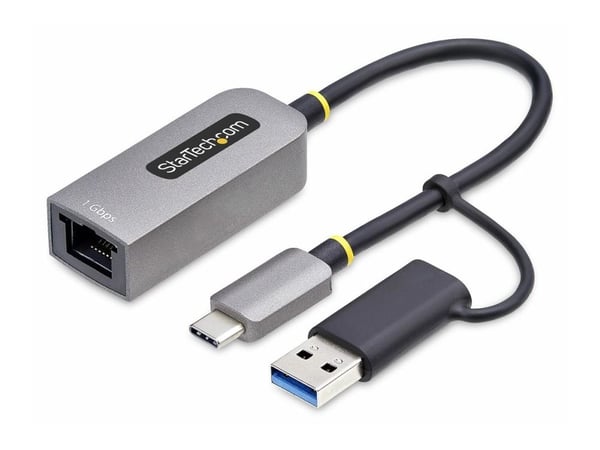 Startech USB-C to Ethernet Adapter w/USB-A Adapter, Realtek RTL8153B - Nettverksadapter - USB-C 3.2 Gen 1 - Gigabit Ethernet - romgrå
