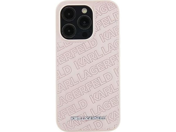 Aito Karl Lagerfeld KLHCP15MPQKPMP etupaneelikotelo iPhone 15 Plus -puhelimelle (tikattu kuvio / vaaleanpunainen)