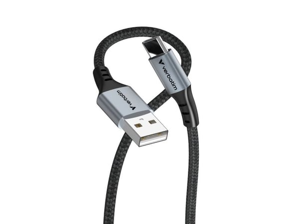 Verbatim Sync and Charge - USB-C / strømkabel - USB-C (hann) til USB (hann) - 1.2 m - braided, Rask lading opptil 18 Watt - svart