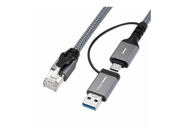 MicroConnect - Nettverkskabel - RJ-45 (hann) til USB-type A, 24 pin USB-C - 2 m - FTP - CAT 6 - USB 3.0 - svart