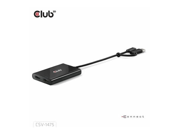 CLUB3D CSV-1475, USB Type-C, 2x HDMI, 3840 x 2160 pikseliä, musta, 10 bittiä, 61 mm
