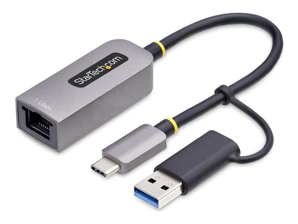 Startech USB-C to Ethernet Adapter w/USB-A Adapter, Realtek RTL8153B - Nettverksadapter - USB-C 3.2 Gen 1 - Gigabit Ethernet - romgrå
