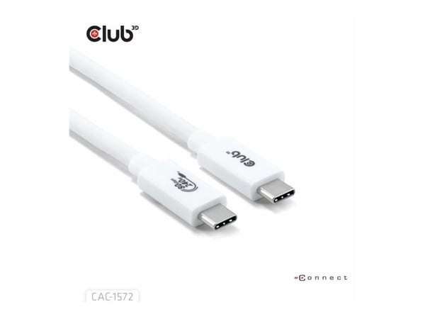 CLUB3D CAC-1572, 1,2 m, USB C, USB C, USB4 Gen 2x2, 80 Gbit/s, Valkoinen
