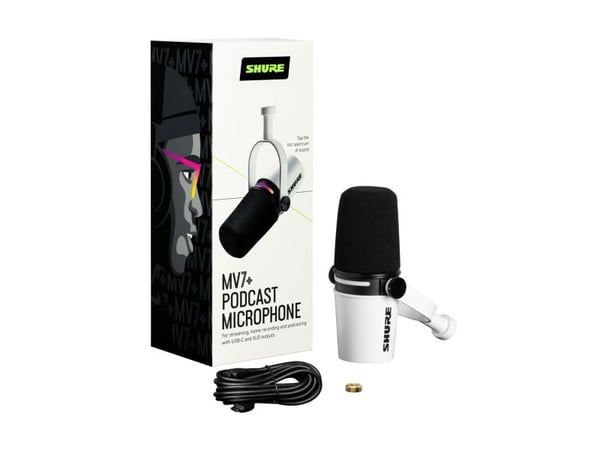 Shure MV7+ - Mikrofon - 3-stifts XLR, USB - hvit - OBS Sertifisert, MFi Certified
