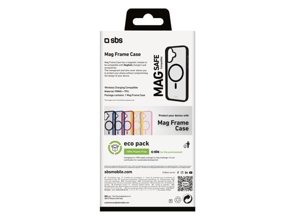 SBS Mag frame, Suojus, Apple, iPhone 16, 15,5 cm (6.1"), musta, Läpinäkyvä