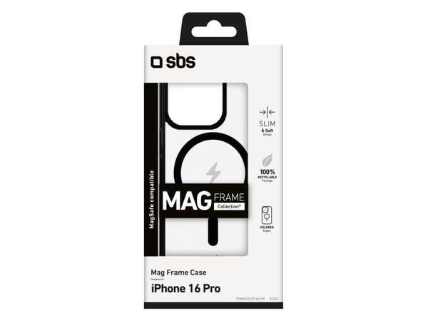 SBS Mag frame, Suojus, Apple, iPhone 16 Pro, 16 cm (6.3"), musta, Läpinäkyvä