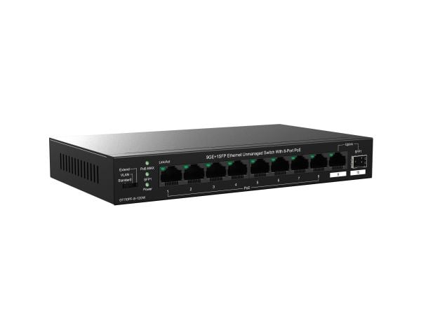 Tenda TEG1110PF-8-120W, Uhåndtert, Gigabit Ethernet (10/100/1000), Strøm over Ethernet (PoE), Kan monteres på vegg