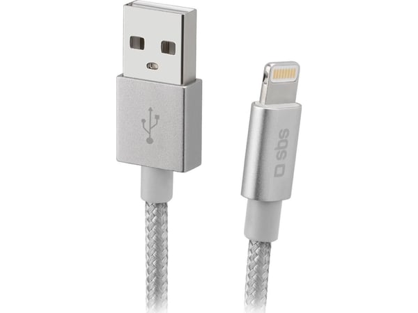 SBS TECABLEUSBIP589BS, 1 m, Lightning, USB A, Hankjønn, Hankjønn, Sølv