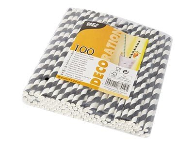 PAPSTAR - Sugerør - 0,6 diameter x 20 cm - avhendbar - svart, hvit (en pakke 100)