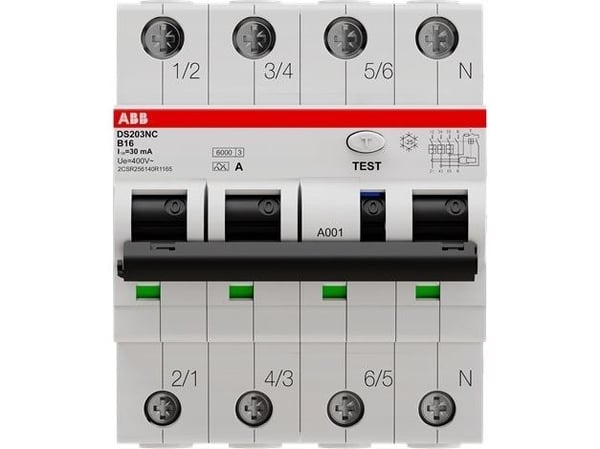 ABB DS203NC, Residual-current device with overcurrent protection (RCBO), Typ A, 6000 A, IP2X
