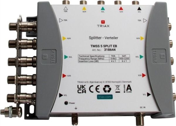 TRIAX TMSS 5 SPLIT-fordeler 2-veis 4SAT+ 1terr.til 8SAT+2terr.6dB SAT 4dB 318644 (318644)