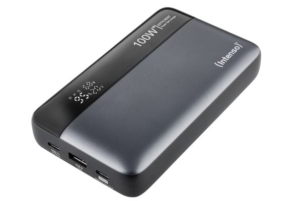Intenso HE20000 - Strømbank - 20000 mAh - 100 watt - 5 A - PD 3.1/PPS - 3 utgangskontakter (2 x USB-C, USB) - grå, svart