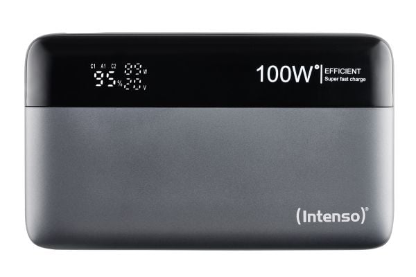 Intenso HE20000 - Strømbank - 20000 mAh - 100 watt - 5 A - PD 3.1/PPS - 3 utgangskontakter (2 x USB-C, USB) - grå, svart