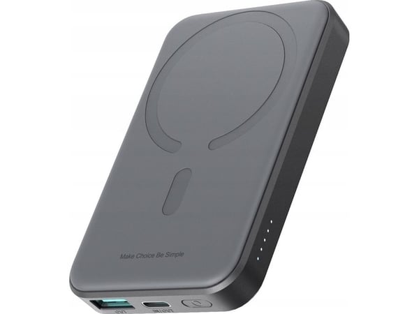 Powerbank Joyroom JR-W020 Mini 5000mAh USB-A USB-C induktiv 20W - svart + USB-C / USB-C-kabel