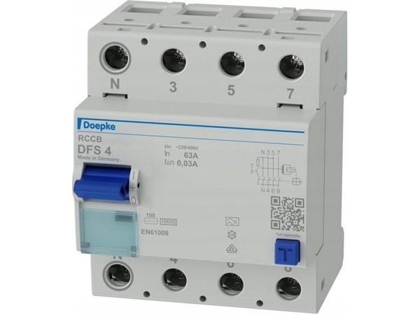 DOEPKE RCD 63A DFS4A063-4/0,03-A Tyyppi A 4-napainen 30mA 230/400V DFS4-063-4/0,03-A (09144901)