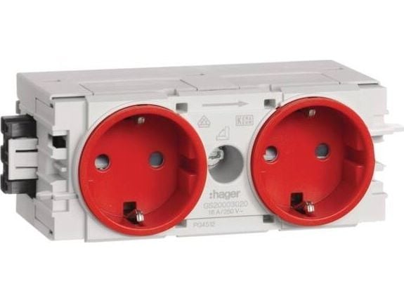 Hager GS20003020, Tyyppi F, Grå, Rød, 250 V, 16 A, 50 - 60, 120 mm
