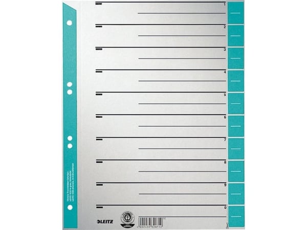 Leitz - Inndeler - fortrykt: 0-9 - for A4 (210 x 297 mm) - med fliker (en pakke 100)