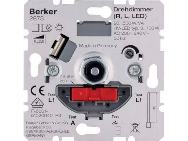 Berker 2873, Dimmer, Rotations-, Metallisk, Metall, Plast, 230 V