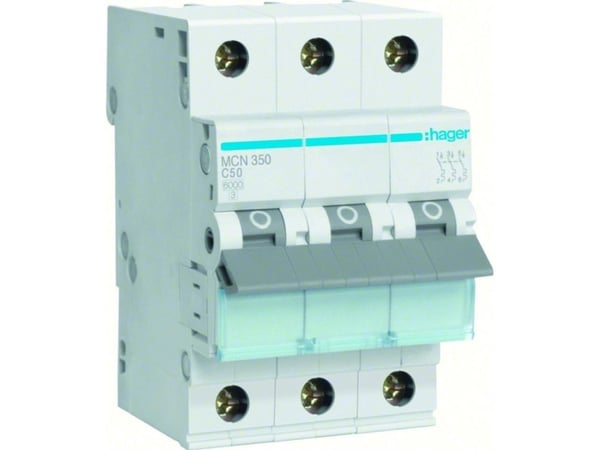 Hager MCN350, 50 - 60 Hz, 50 A, 3P, 52,5 mm, 70 mm, 83 mm, 52,5 mm