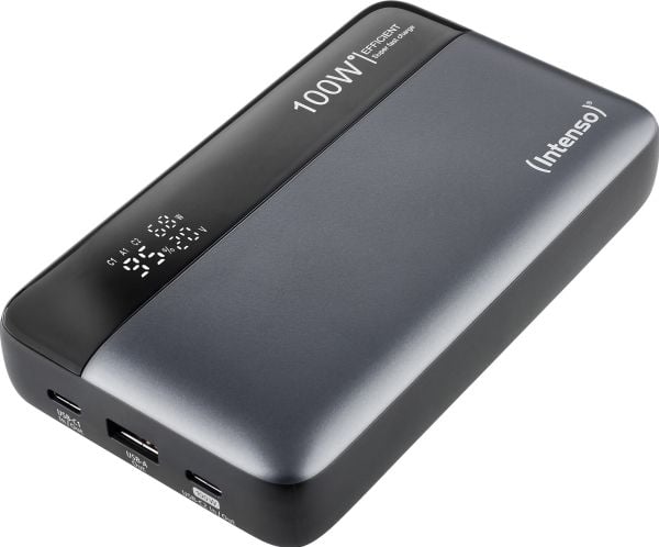 Intenso HE20000 - Strømbank - 20000 mAh - 100 watt - 5 A - PD 3.1/PPS - 3 utgangskontakter (2 x USB-C, USB) - grå, svart