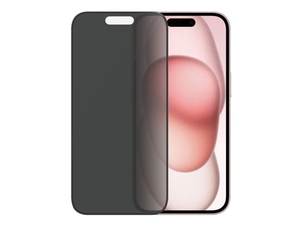 PanzerGlass - Skjermbeskyttelse for mobiltelefon - ultrabred passform - glass - med personvernsfilter - rammefarge svart - for Apple iPhone 15