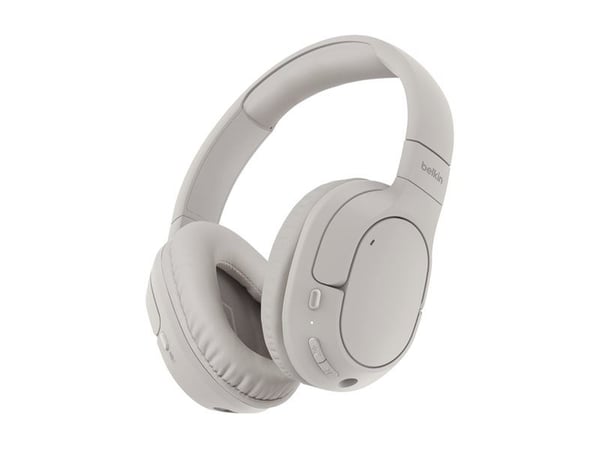 Belkin SoundForm Surround - Hodetelefoner med mikrofon - full størrelse - Bluetooth - trådløs, kablet - USB-C, 3,5 mm jakk - sand