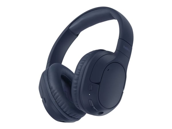 Belkin SoundForm Surround - Hodetelefoner med mikrofon - full størrelse - Bluetooth - trådløs, kablet - USB-C, 3,5 mm jakk - blå