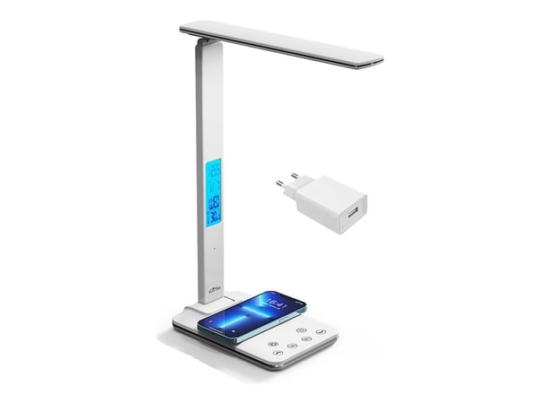 Media-Tech skrivebordslampe Bordlampe med induktiv lader og MT222 LED-display