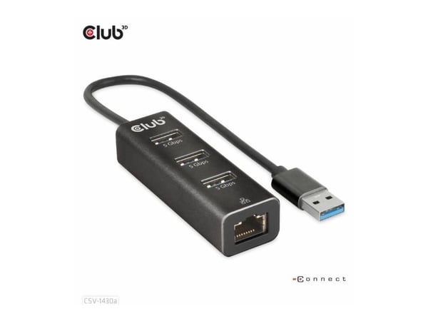 Club 3D CSV-1430A - Hub - 3 x USB 3.2 Gen1 + 1 x 10/100/1000 - stasjonær