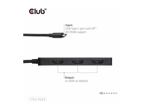 Club 3D CSV-1554 - Dokkingstasjon - USB-C / Thunderbolt 4 - 3 x HDMI