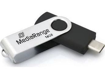 MediaRange MR1951, 16 GB, USB Type-C, 3.2 Gen 1 (3.1 Gen 1), 50 MB/s, Taittuva, musta, Hopea