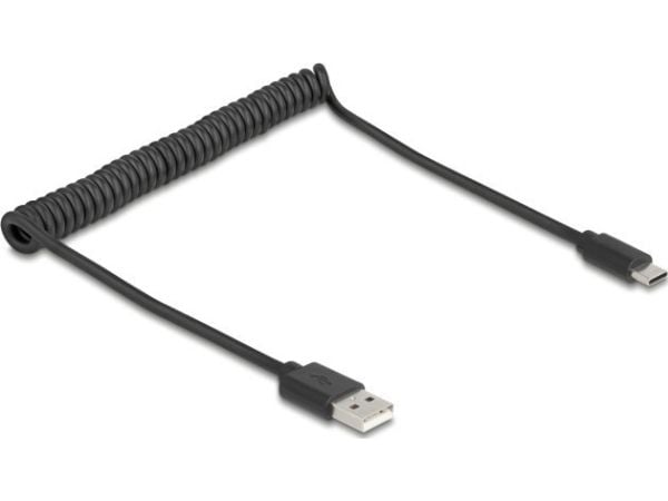 Delock - USB-kabel - USB (hann) til USB-C (hann) - USB 2.0 - 2 A - 75 cm - rullet sammen - svart
