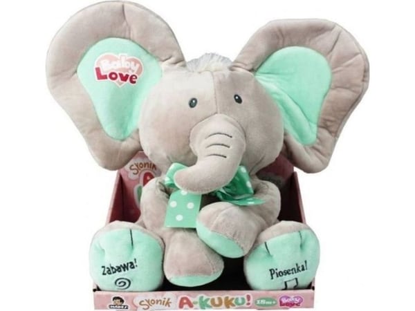 Madej Peek-a-boo elefant interaktiv maskot, sand og mynte, 24 cm