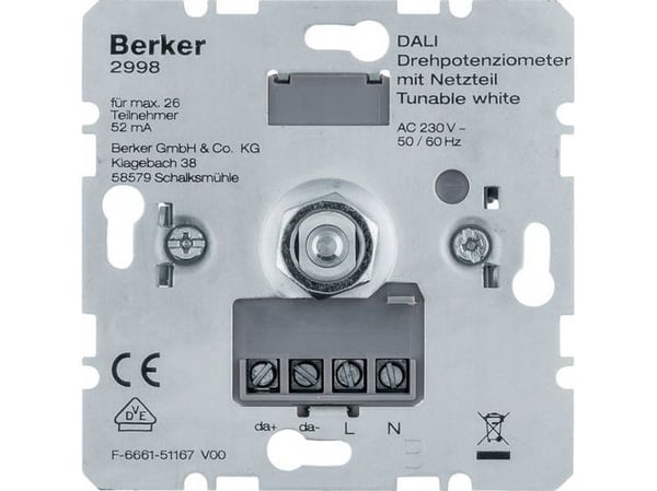 Berker DALI vridpotentiometer Tunable white med nätdel 2998 Berker DALI vridpotentiometer Tunable white med nätdel 2998