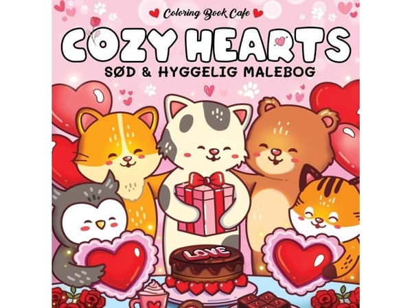 Färgläggningsbok: Cozy Hearts - Cozy Coloring | Coloring Book Cafe | Kieli: Tanska