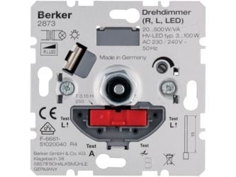 Berker 2873, Dimmer, Rotations-, Metallisk, Metall, Plast, 230 V