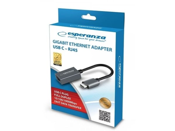 Esperanza ENA102, 10,100,1000 Mbit/s, 10/100/1000, IEEE 802.3, IEEE 802.3ab, IEEE 802.3u, Cat6, Grafitt, 1 stykker