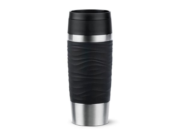 EMSA Travel Mug Waves, Svart, Rustfritt stål, Silikon, Rustfritt stål, Polypropylen (PP), 36 ml, 8,3 cm, 200 mm