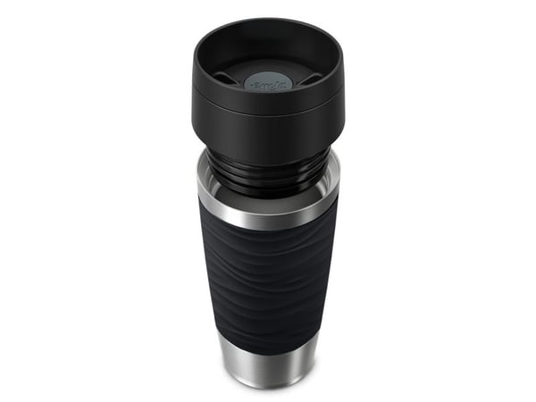 EMSA Travel Mug Waves, Svart, Rustfritt stål, Silikon, Rustfritt stål, Polypropylen (PP), 36 ml, 8,3 cm, 200 mm