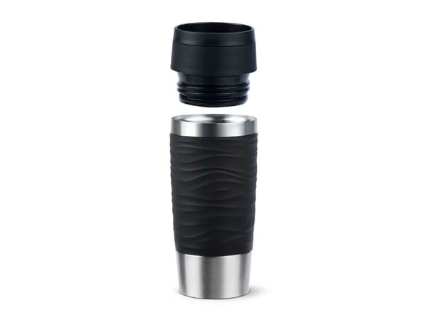 EMSA Travel Mug Waves, Svart, Rustfritt stål, Silikon, Rustfritt stål, Polypropylen (PP), 36 ml, 8,3 cm, 200 mm