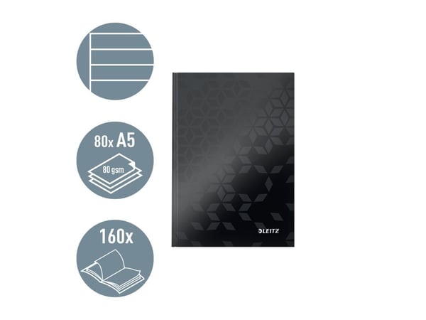 Leitz WOW - Notisbok - eskebundet - A5 (148 x 210 mm) - 80 ark / 160 sider - linjert - svart