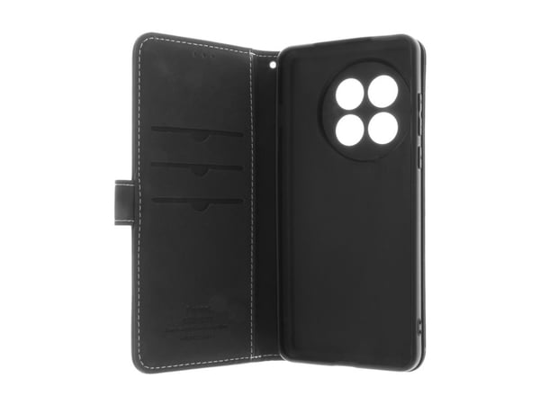 Insmat - Lommebok for mobiltelefon - ekte skinn, kartong+papir+aluminiumsfolie, termoplast-polyuretan (TPU), bomullssting - svart - for OnePlus 13R