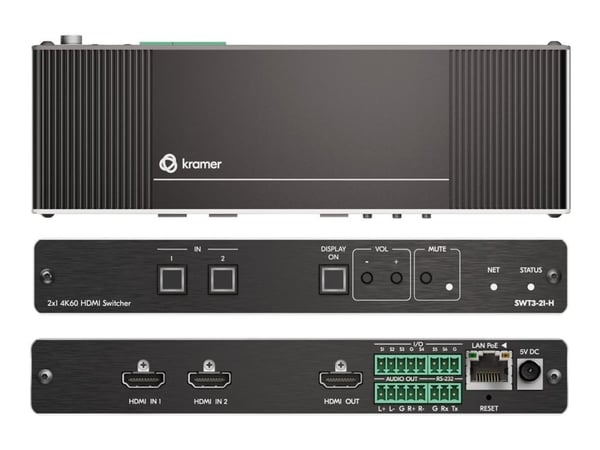 Kramer SWT3-21-H - Video/audio switch - 2 x HDMI - rackmonterbar - PoE - DC