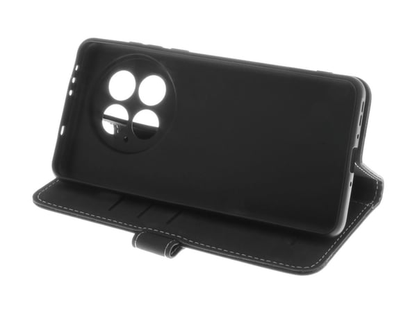 Insmat - Lommebok for mobiltelefon - ekte skinn, kartong+papir+aluminiumsfolie, termoplast-polyuretan (TPU), bomullssting - svart - for OnePlus 13R