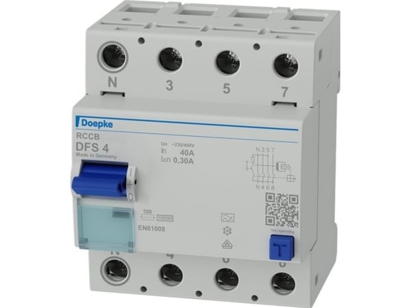 DOEPKE RCD 40A DFS4A040-4/0,30-A Tyyppi A 4-napainen 300mA 230/400V DFS4-040-4/0,30-A (09136901)