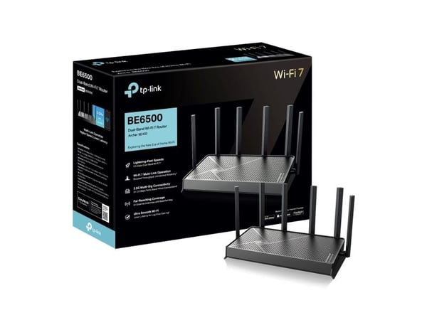 TP-Link Archer BE400, Wi-Fi 7 (802.11be), Dobbelbånd (2.4 GHz / 5 GHz), Ethernet/bredbåndsforbindelse, Svart, Skrivebord/stolperuter