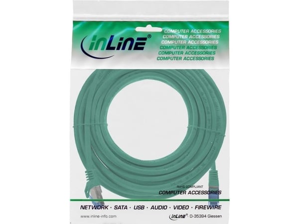 InLine patch cable Cat.6A S/FTP TPE LSZH CCA vihreä 10m - Kaapelit - Verkko (72600G)