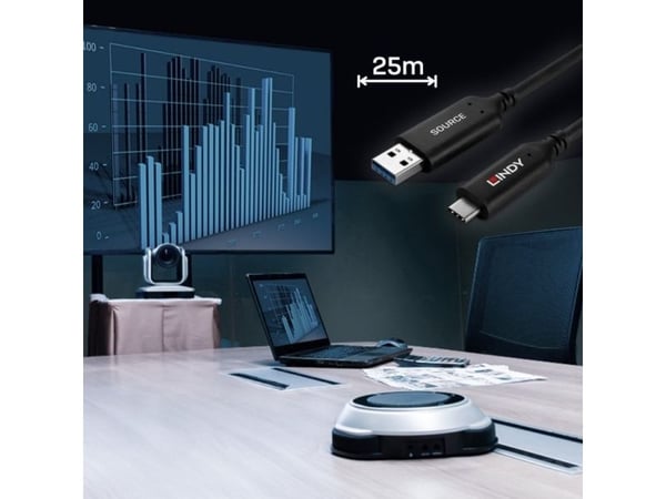 Lindy 25m USB 3.2 Gen 1 Type A-C hybridikaapeli (43396)