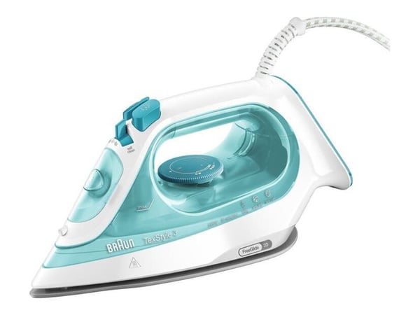 Braun TexStyle 3 SI3041GR, Höyrysilitysrauta, Keraaminen pohjalevy, 2 m, 150 g/min, Turkoosi, Valkoinen, 45 g/min